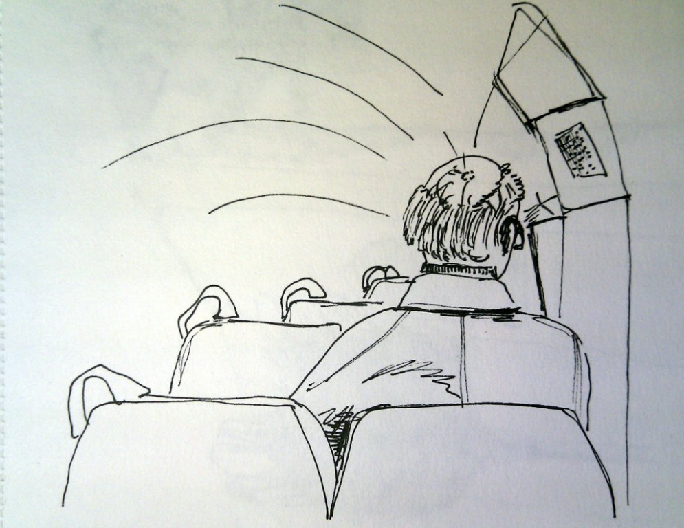 Bald man (looking through the window)